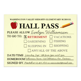 Retro Hall Pass Teacher Retiring Party Invitation