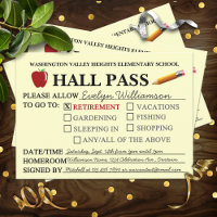 Retro Hall Pass Teacher Retiring Party Invitation