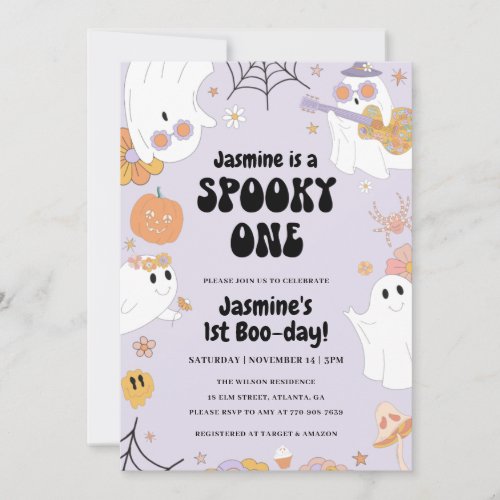 Retro Halloween 1st Birthday Invitation 