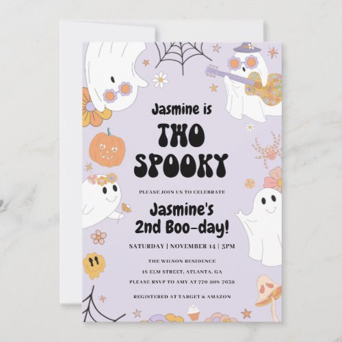 Retro Halloween 2nd Birthday Invitation 