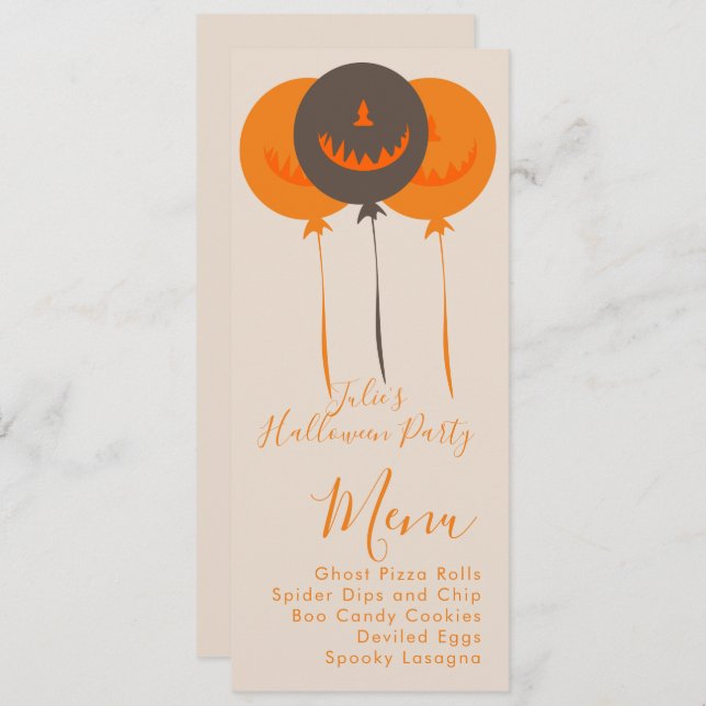 Retro Halloween Balloons Birthday Party Menu (Front/Back)