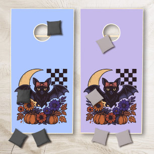 Retro Halloween Bat With Moon Gothic Aesthetic Cornhole Set
