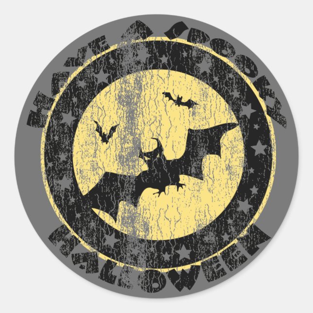 Retro Halloween Bats Classic Round Sticker (Front)