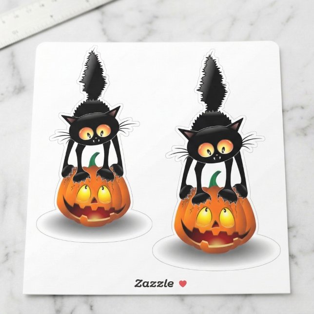 Retro Halloween Black Cat on Pumpkin Stickers (Playful spooky vibes for your favorite things.)