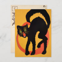 Retro Halloween Black Cat Postcard