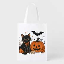 Retro Halloween Black Cat Pumpkin All-Over Print T