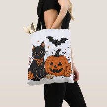 Retro Halloween Black Cat Pumpkin All-Over Print T