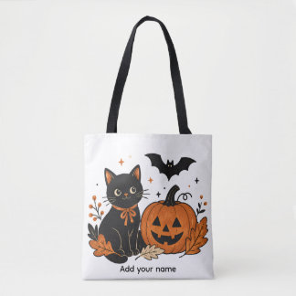 Retro Halloween Black Cat Pumpkin All-Over Print T Tote Bag
