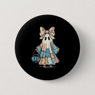 Retro Halloween Blue Denim Ghost Button