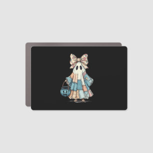 Retro Halloween Blue Denim Ghost Car Magnet