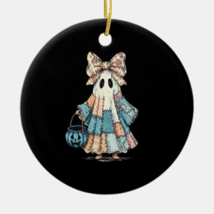 Retro Halloween Blue Denim Ghost Ceramic Ornament