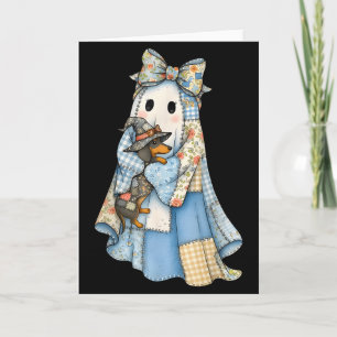 Retro Halloween Blue Denim Ghost Dachshund Funny Card