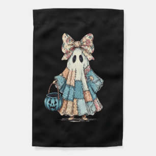 Retro Halloween Blue Denim Ghost Garden Flag