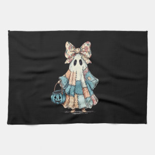 Retro Halloween Blue Denim Ghost Kitchen Towel