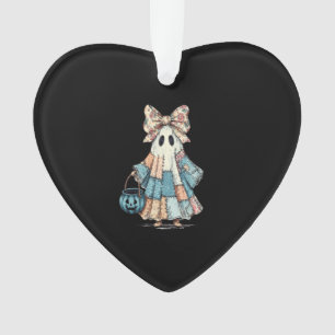 Retro Halloween Blue Denim Ghost Ornament