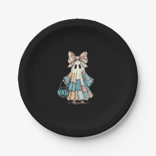 Retro Halloween Blue Denim Ghost Paper Plates