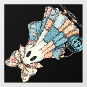 Retro Halloween Blue Denim Ghost Wall Decal