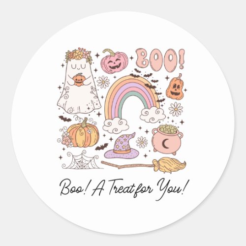 Retro Halloween Boo A Treat for You  Classic Round Sticker