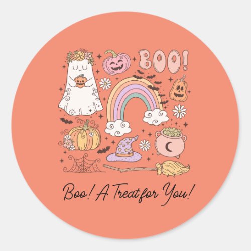 Retro Halloween Boo A Treat for You  Classic Round Sticker