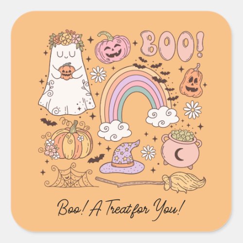 Retro Halloween Boo A Treat for You Square Sticker