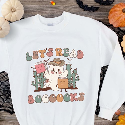Retro Halloween Book Western Boo Ghost Teacher Sweatshirt