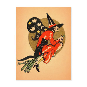 Retro Halloween Broom Witch Postcard