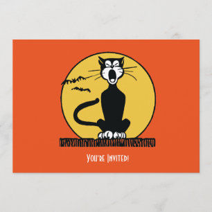Retro Halloween Cat and Moon Invitation