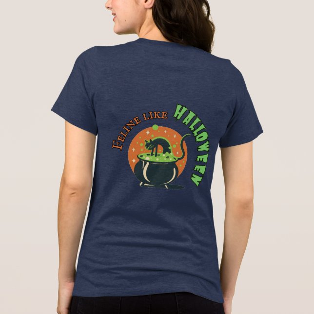 Retro Halloween Cat Making Potion  Tri-Blend Shirt (Back)