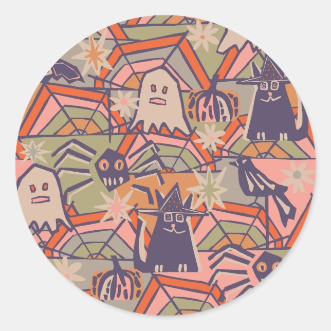 Retro Halloween  Classic Round Sticker (Front)