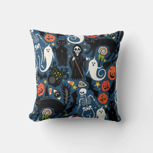 retro halloween cobalt throw pillow