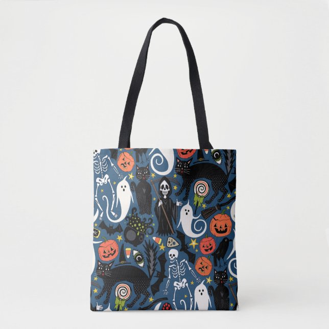 retro halloween cobalt tote bag (Front)