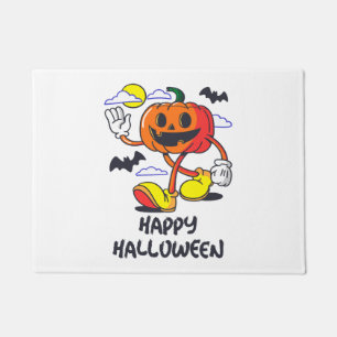 Retro Halloween  Comic Pumpkin Illustration Doormat