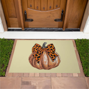 Retro Halloween Coquette Bow Pumpkin Spooky Fall Doormat