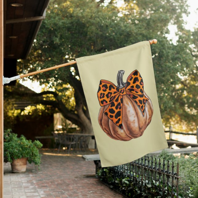 Retro Halloween Coquette Bow Pumpkin Spooky Fall  House Flag (In SItu)