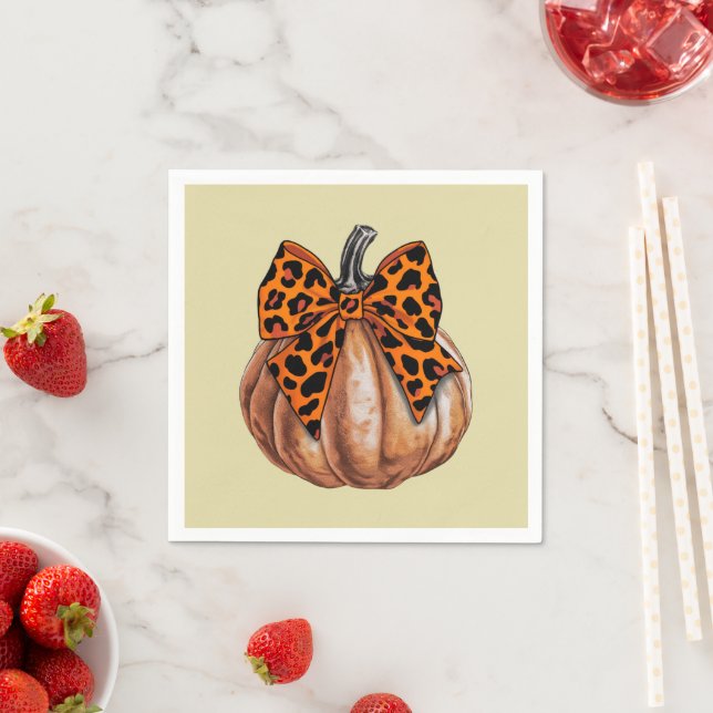 Retro Halloween Coquette Bow Pumpkin Spooky Fall  Napkins (Insitu)