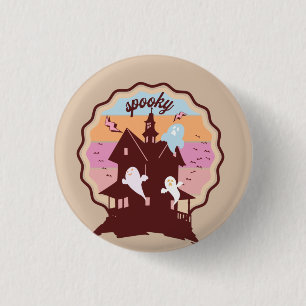 Retro Halloween Costume Spooky Haunted House Ghost Button