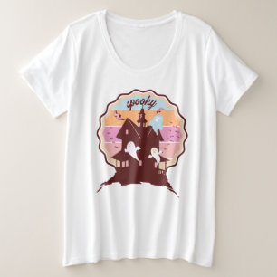 Retro Halloween Costume Spooky Haunted House Ghost Plus Size T-Shirt