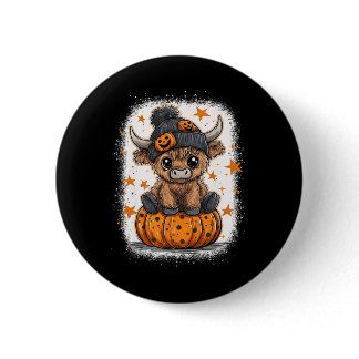 Retro Halloween Cow Pumpkin Fall Cow Thanksgiving  Button