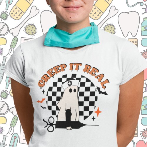Retro Halloween  Creep it Real Nurse  T_Shirt