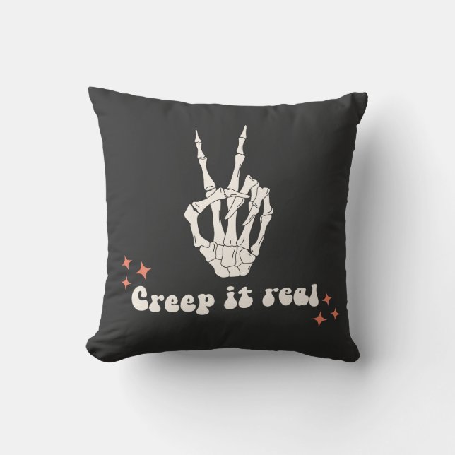 Retro Halloween Creep it Real Skeleton  Throw Pillow (Front)