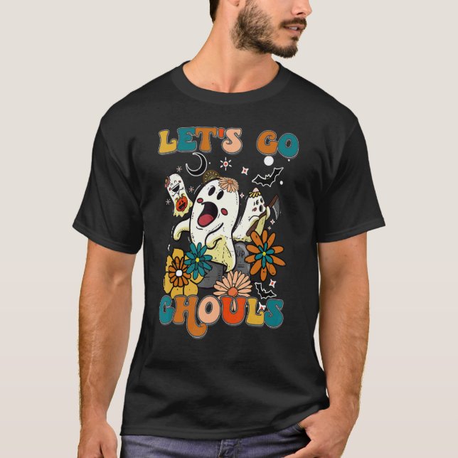 Retro Halloween Cute Ghos Let's Go Ghouls T-Shirt (Front)