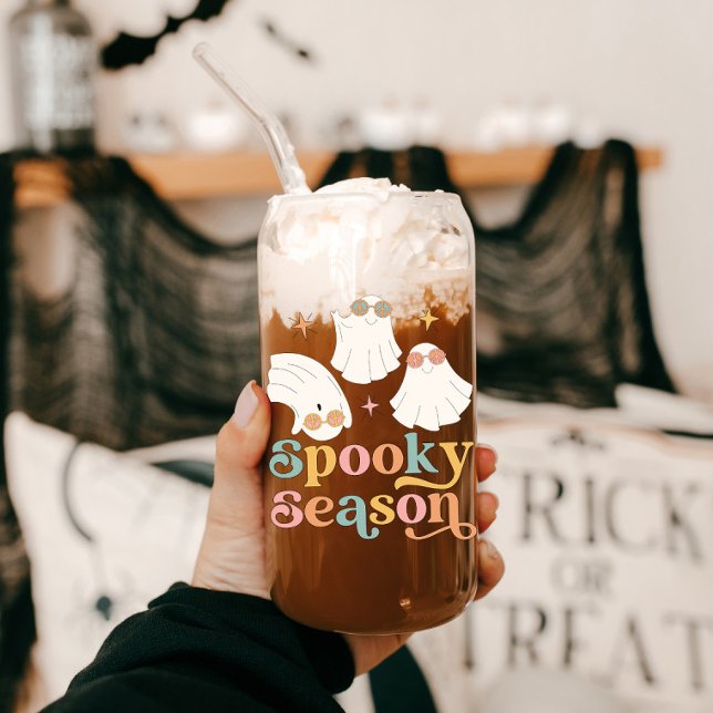 Retro Halloween Cute Ghost Spooky Season Can Glass (Creator Uploaded)