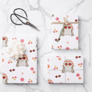 Retro Halloween Cute Kids Floral Ghost Wrapping Paper Sheets