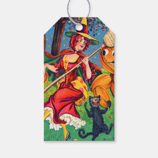 Retro Halloween Dancing Witch Gift Tags