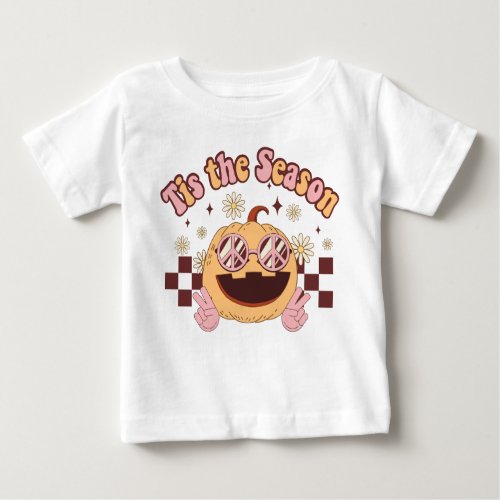 Retro Halloween Fall Season groovy Pumpkin Baby T_Shirt