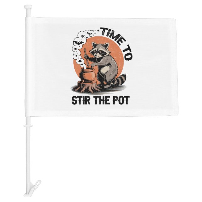 Retro Halloween Feral Time to Stir The Pot Car Flag (Front)
