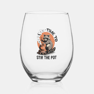 Retro Halloween Feral Time to Stir The Pot Stemless Wine Glass