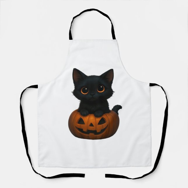 Retro Halloween Ghost and Cat Oversized T-Shirt Apron (Front)