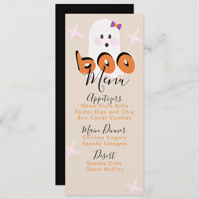 Retro Halloween Ghost Birthday Party Menu (Front/Back)
