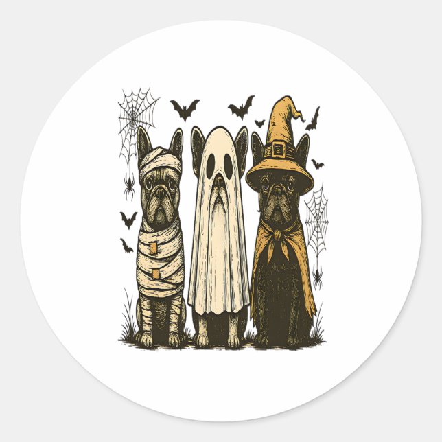 Retro Halloween Ghost French Bulldog Gothic Png Classic Round Sticker (Front)